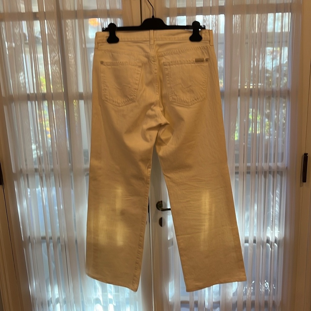 For all Mankind White Denim Organic Cotton Wide Leg Pants